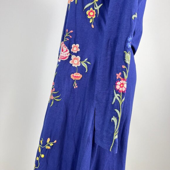 NWOT JOHNNY WAS Floral Embroidered Cotton Long Sleeves Midi Dress Size S Blue - Picture 8 of 13